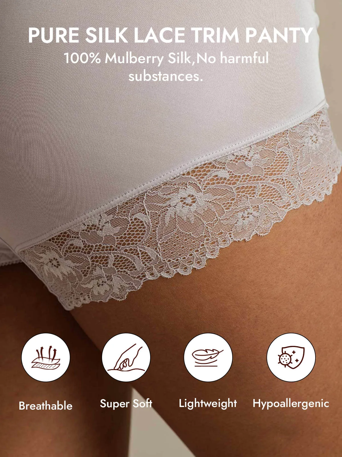 100% Mulberry Silk High Rise Knickers Lace Trim Panty sold by SilkSilky product image thumbnail 3