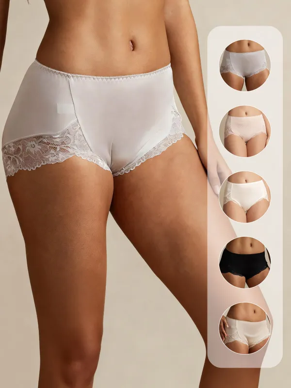 100% Mulberry Silk High Rise Knickers Lace Trim Panty made by SilkSilky