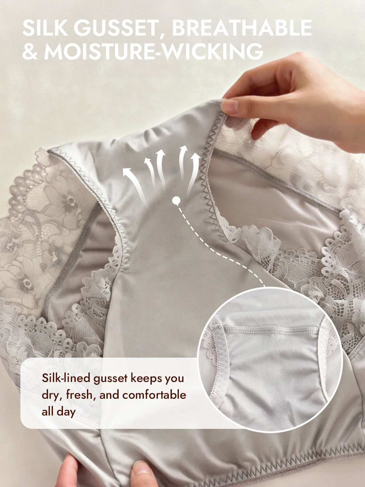 100% Mulberry Silk High Rise Knickers Lace Trim Panty sold by SilkSilky product image thumbnail 5