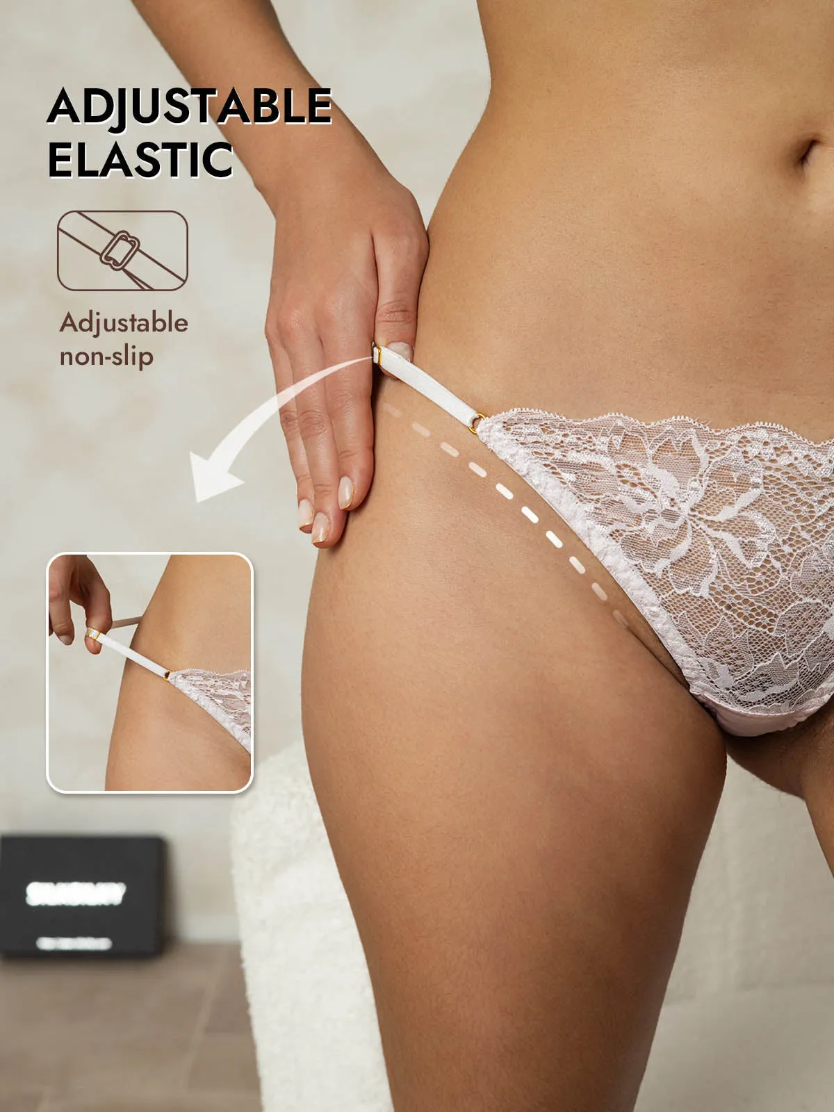 100% Mulberry Silk Thong Lace Adjustable G-String Sexy Panty sold by SilkSilky product image thumbnail 5