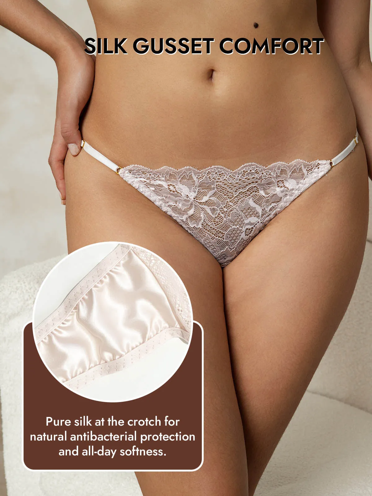 100% Mulberry Silk Thong Lace Adjustable G-String Sexy Panty sold by SilkSilky product image thumbnail 4