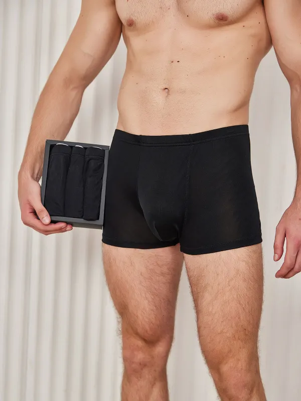 3Pcs Men‘s Pure Silk Boxer Briefs Underwear made by SilkSilky