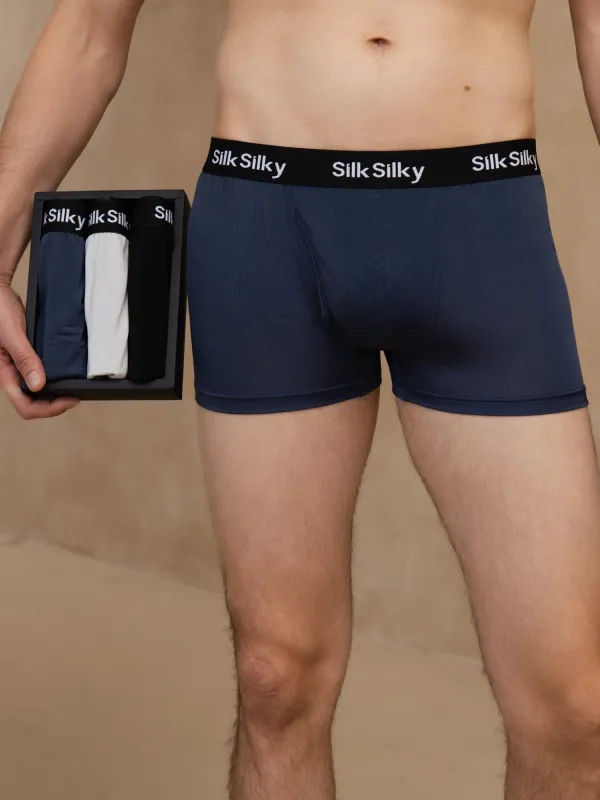 3Pcs Pure Silk Men's Comfort Breathable Boxer Brief Underwear made by SilkSilky