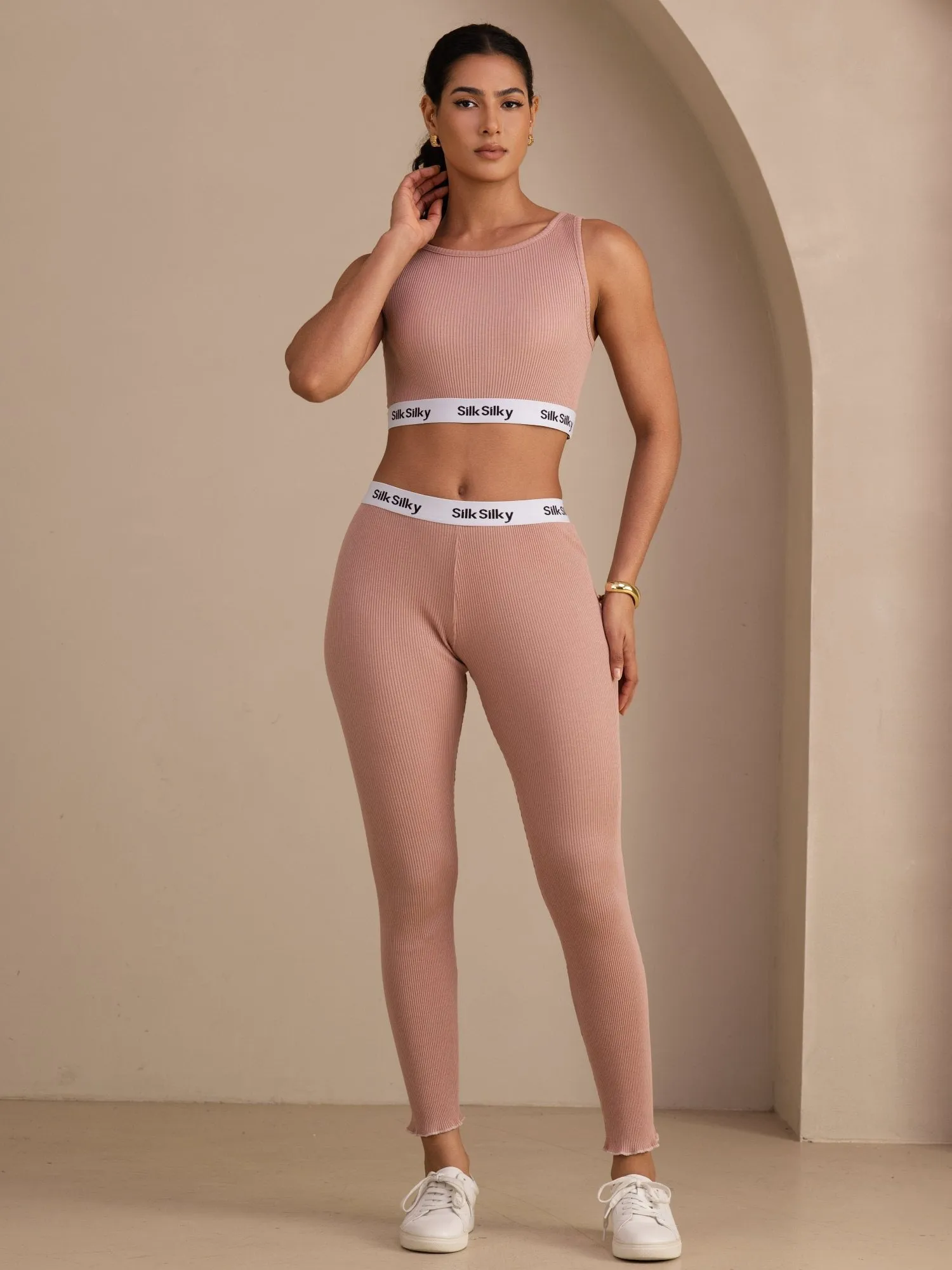 Silk Cotton Sporty Crop Tank Top & Drawstring Slim-Fit Jogger Pants Set sold by SilkSilky product image thumbnail 3