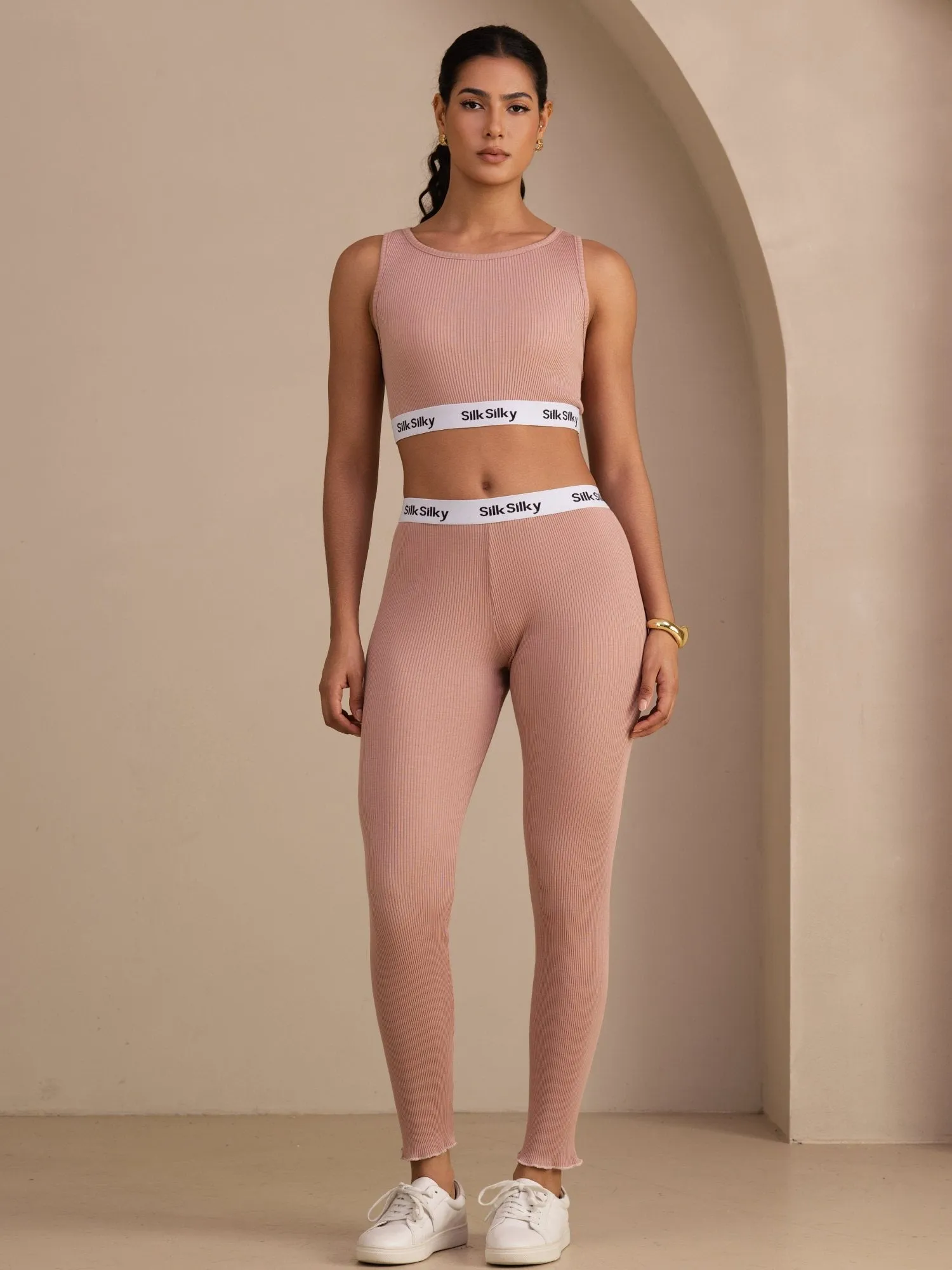 Silk Cotton Sporty Crop Tank Top & Drawstring Slim-Fit Jogger Pants Set sold by SilkSilky product image thumbnail 5