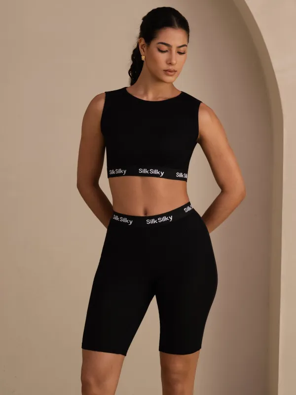Silk Cotton Sporty Wide Strap Crop Tank Top & High-Waist Bike Shorts 2Pcs Set made by SilkSilky