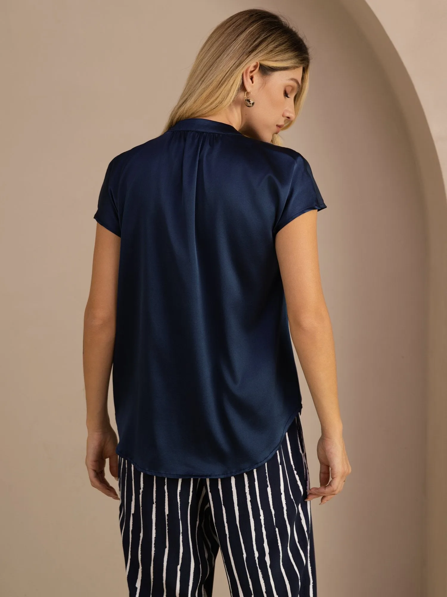 19Momme Silk Women’s Split Neck Short Sleeve Blouse sold by SilkSilky product image thumbnail 2