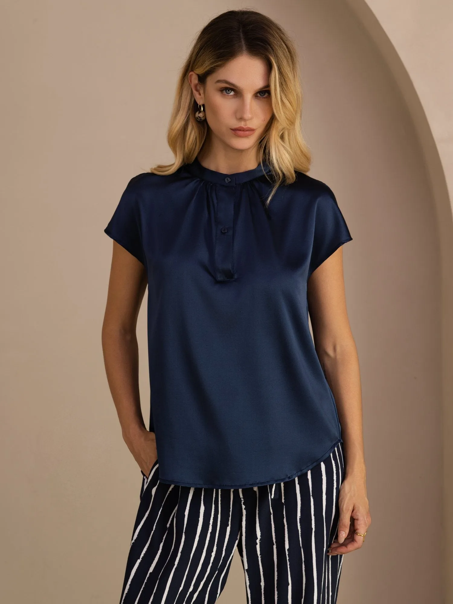 19Momme Silk Women’s Split Neck Short Sleeve Blouse sold by SilkSilky product image thumbnail 3