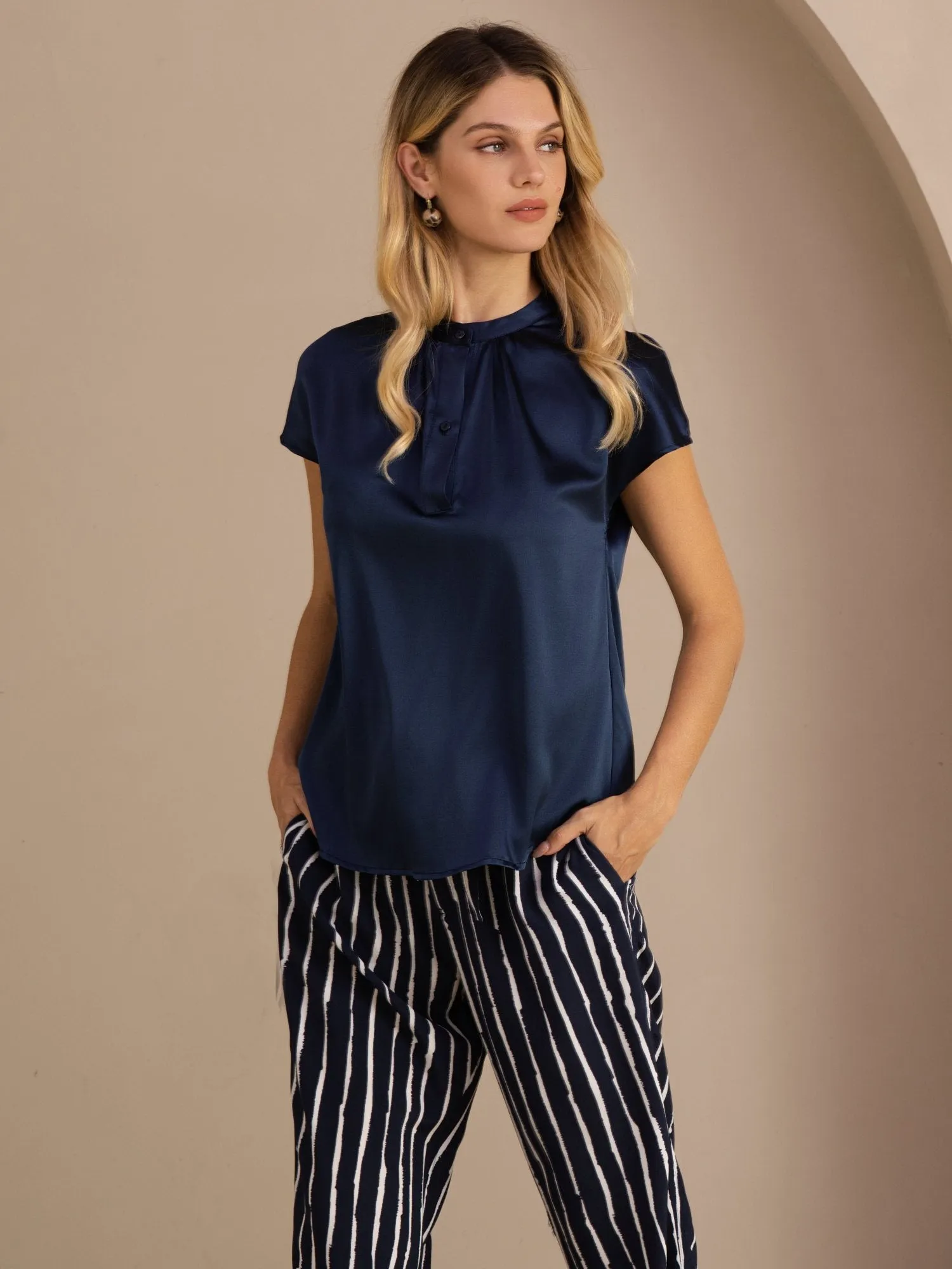 19Momme Silk Women’s Split Neck Short Sleeve Blouse sold by SilkSilky product image thumbnail 4