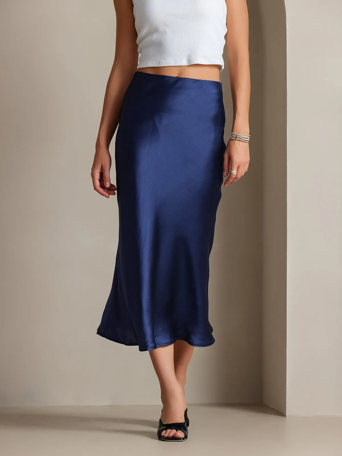 19Momme Mulberry Silk Stretch Long Straight Skirt sold by SilkSilky product image thumbnail 3