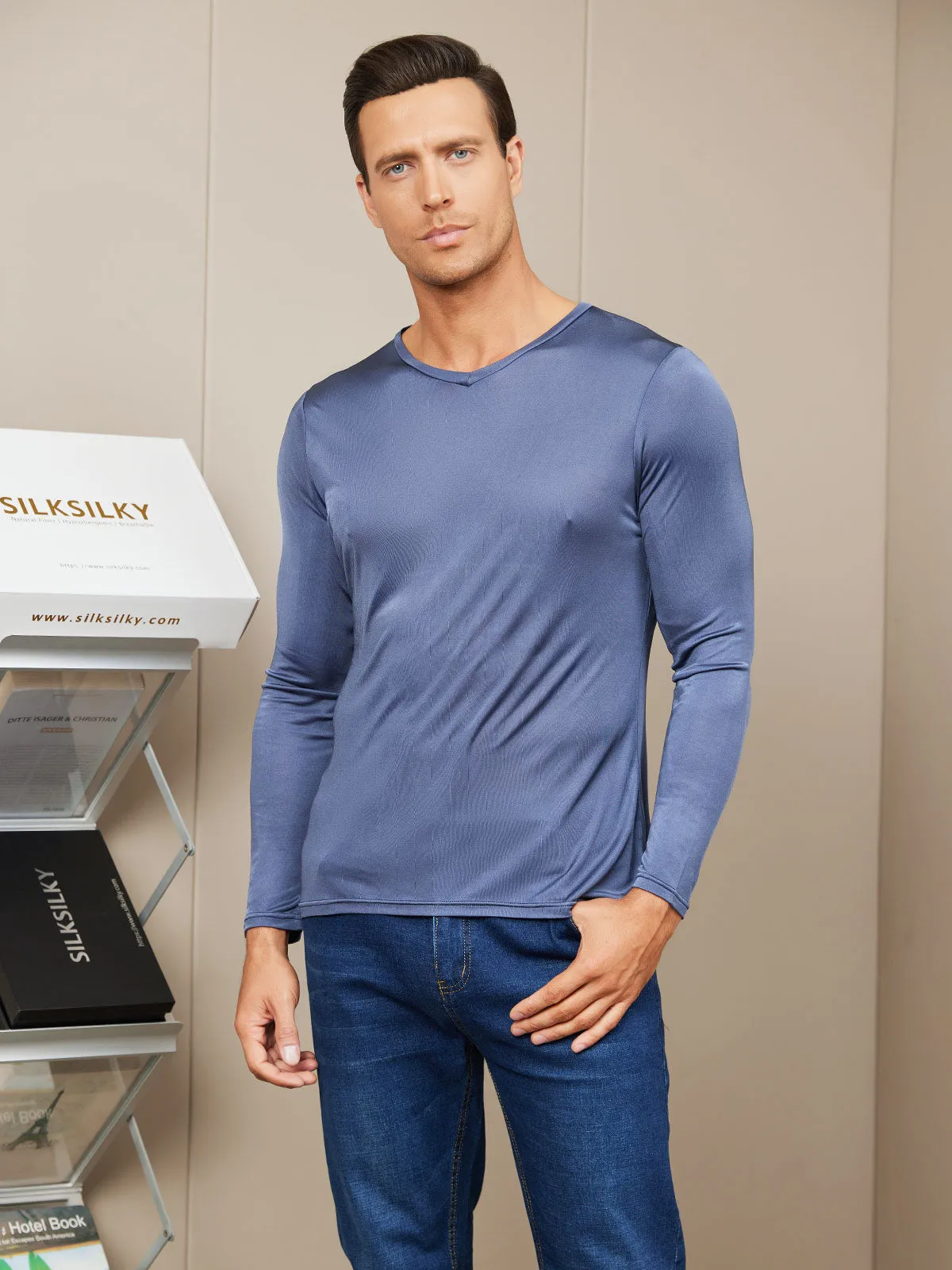 Mens Long Sleeve Silk Knitted Tee sold by SilkSilky product image thumbnail 3