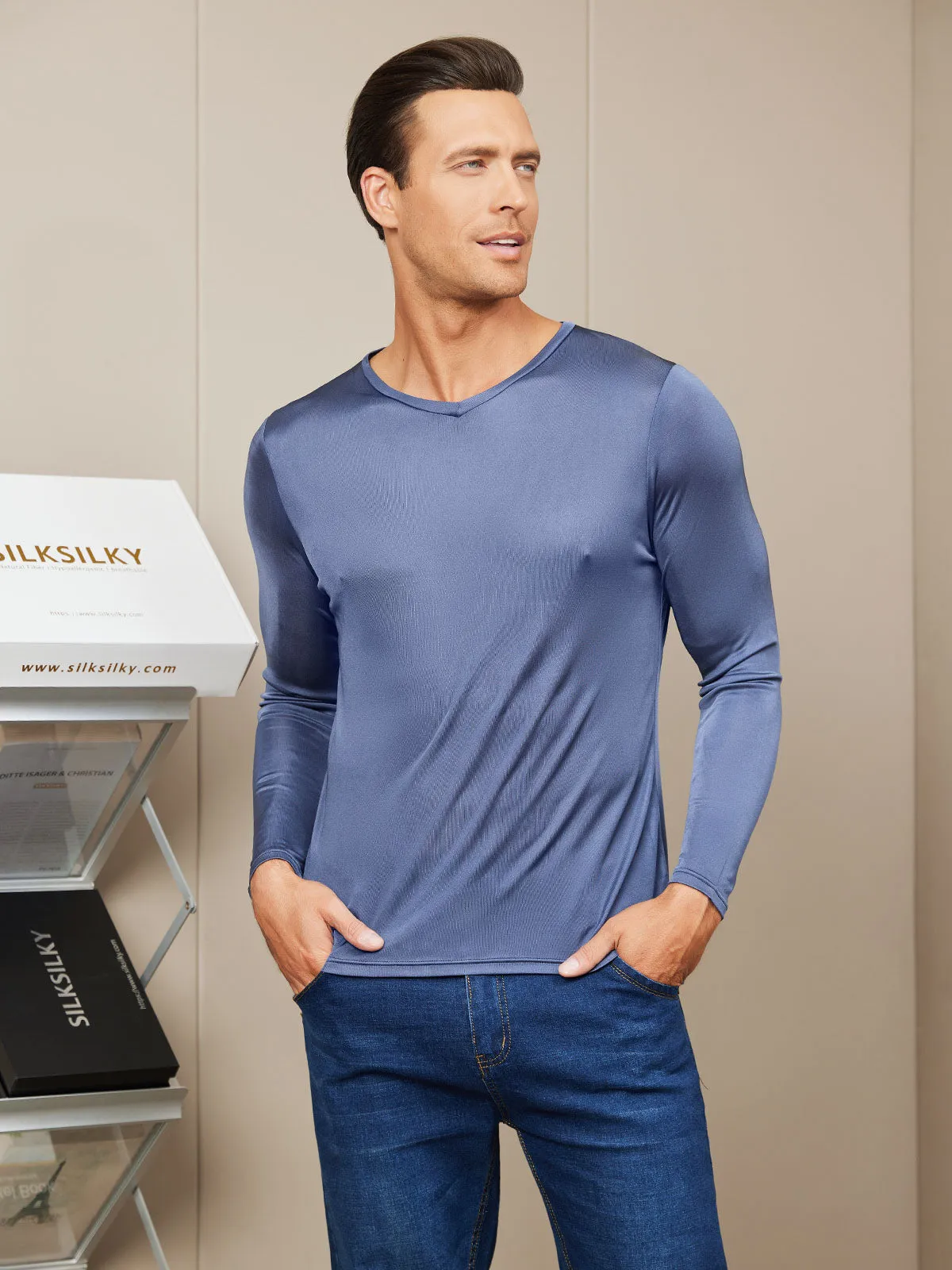 Mens Long Sleeve Silk Knitted Tee sold by SilkSilky product image thumbnail 2