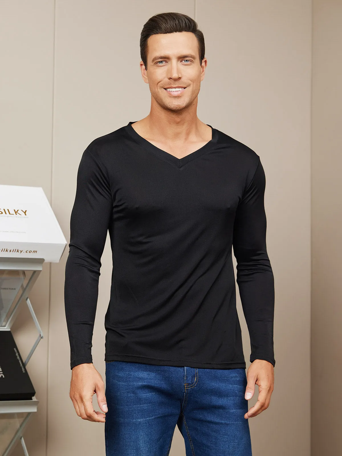 Mens Long Sleeve Silk Knitted Tee sold by SilkSilky product image thumbnail 5