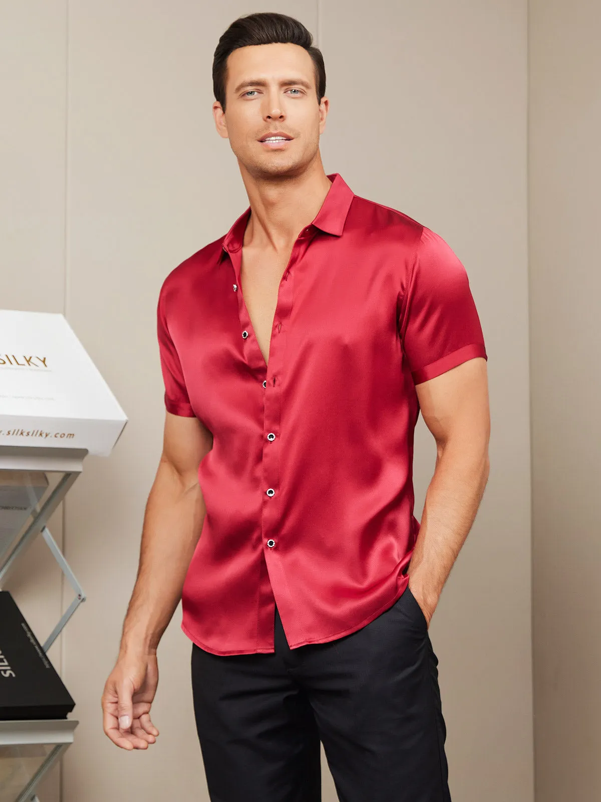 19Momme Mens Classic Short Sleeve Silk Shirt sold by SilkSilky product image thumbnail 4