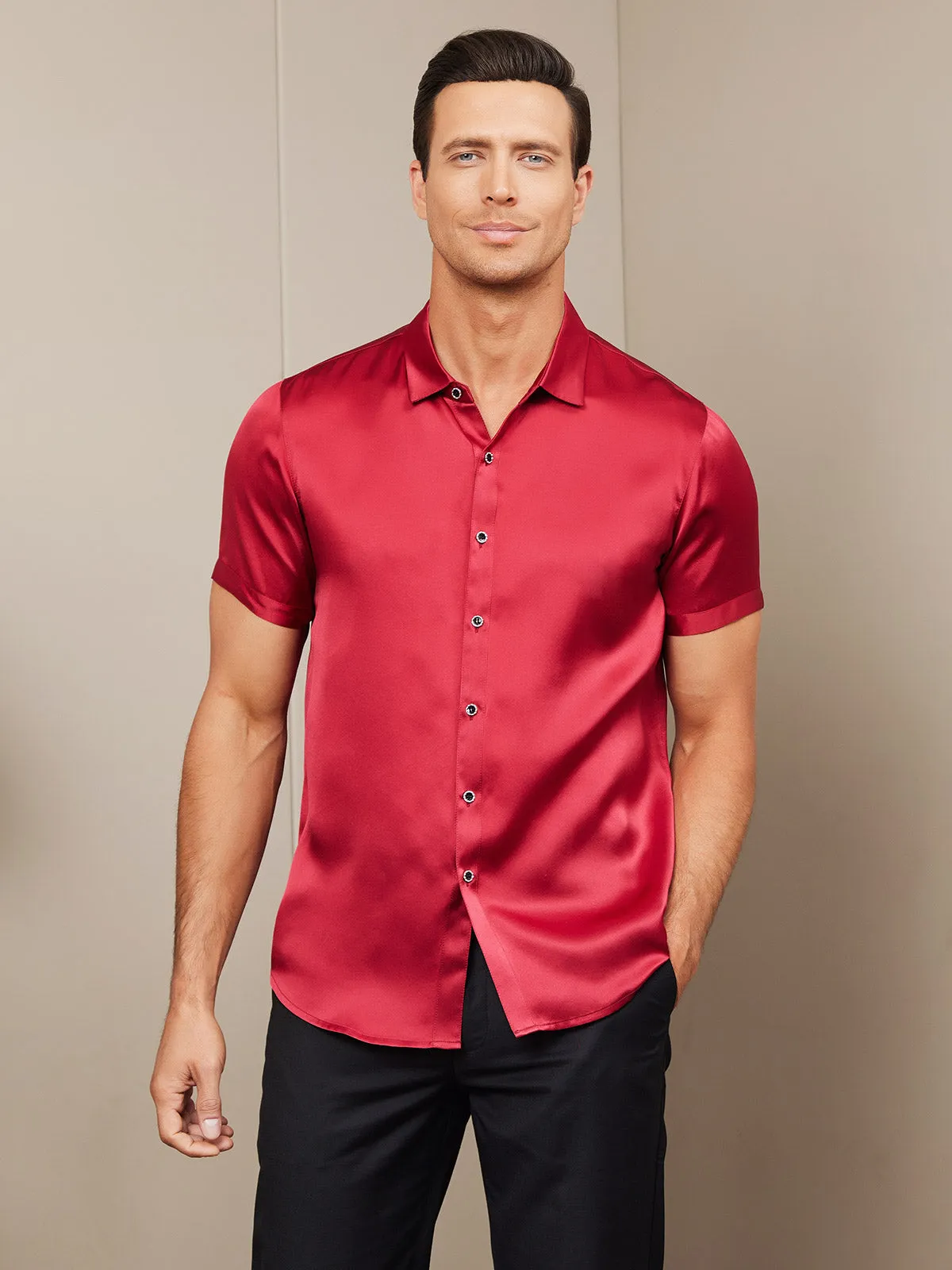19Momme Mens Classic Short Sleeve Silk Shirt sold by SilkSilky product image thumbnail 3