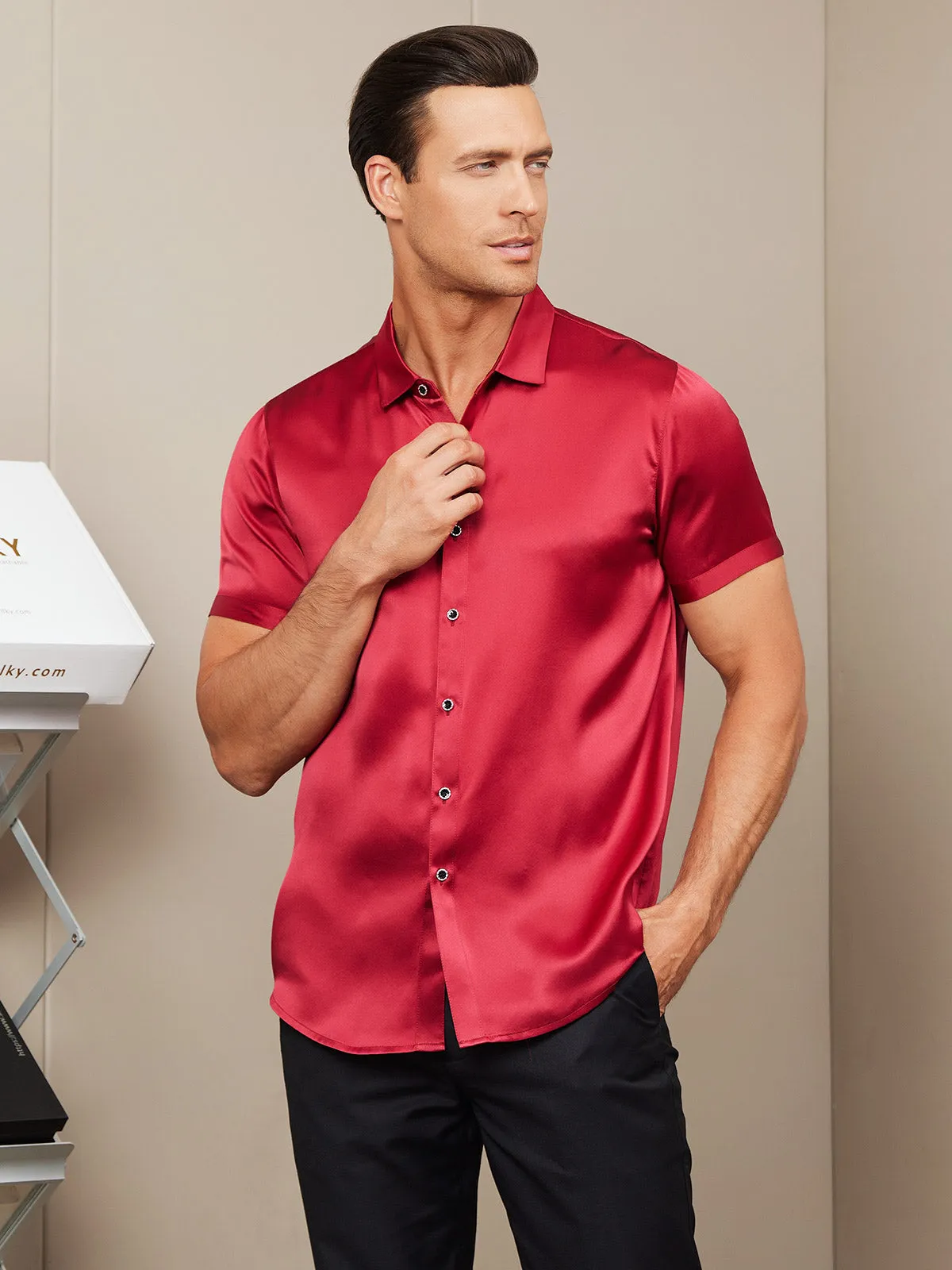 ★on&on★ Silket Shortsleeved Tshirt NEW5XE719 19Momme Mens Classic Short Sleeve Silk Shirt | Parallel