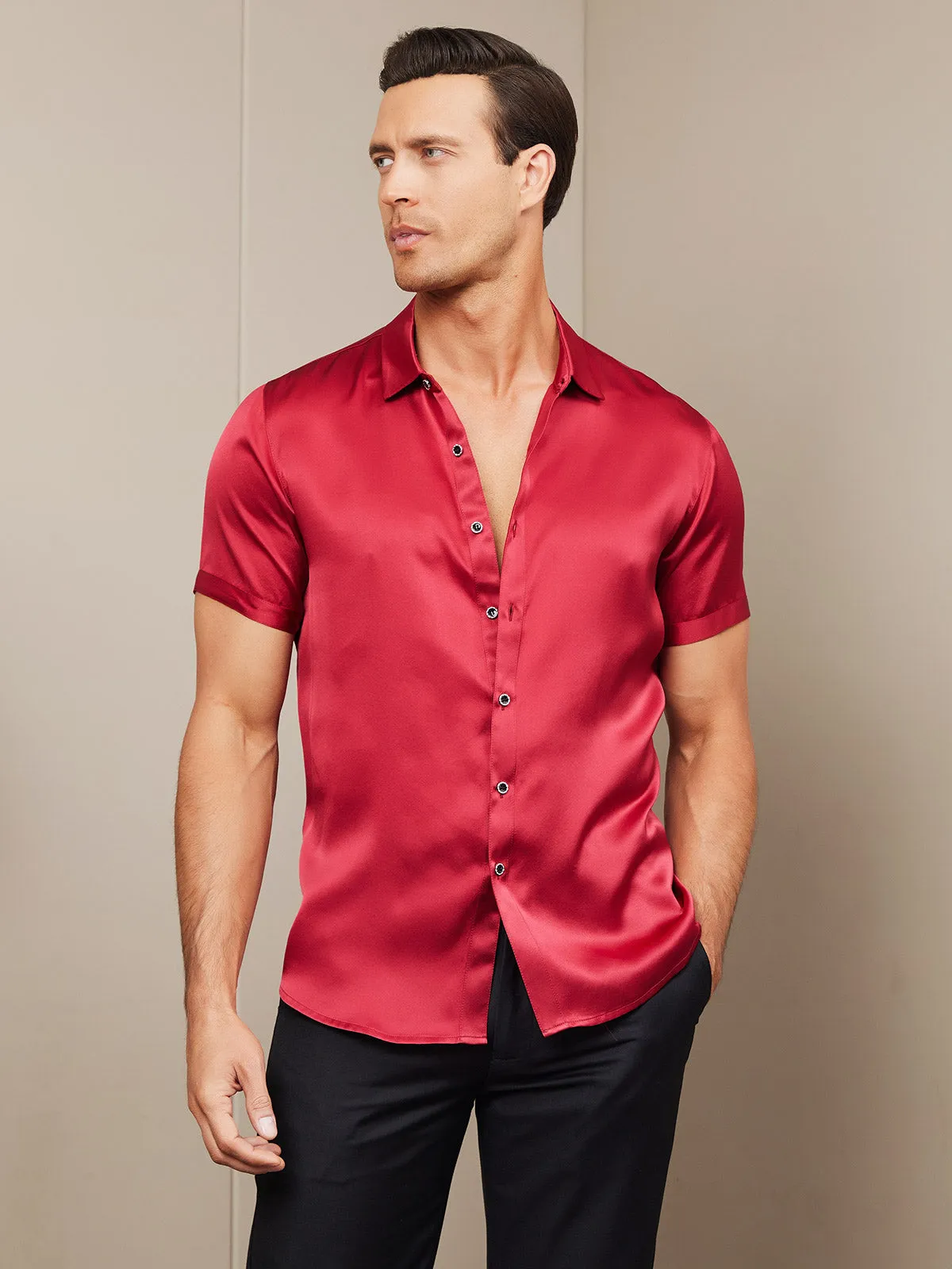 19Momme Mens Classic Short Sleeve Silk Shirt sold by SilkSilky product image thumbnail 5