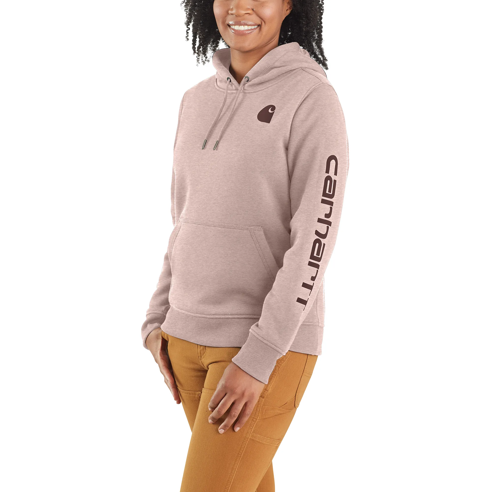 Carhartt Women's Clarksburg Graphic Sleeve Hoodie_Rose Smoke Heather sold by Work World