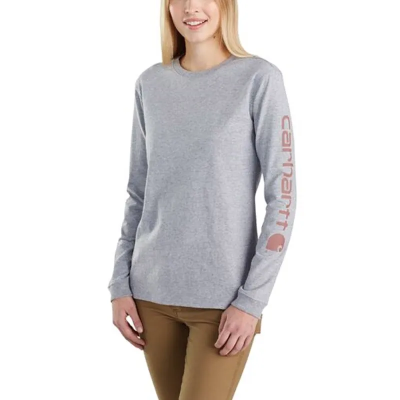 Carhartt Women's Heavyweight Long Sleeve Logo T-Shirt_Heather Grey sold by Work World