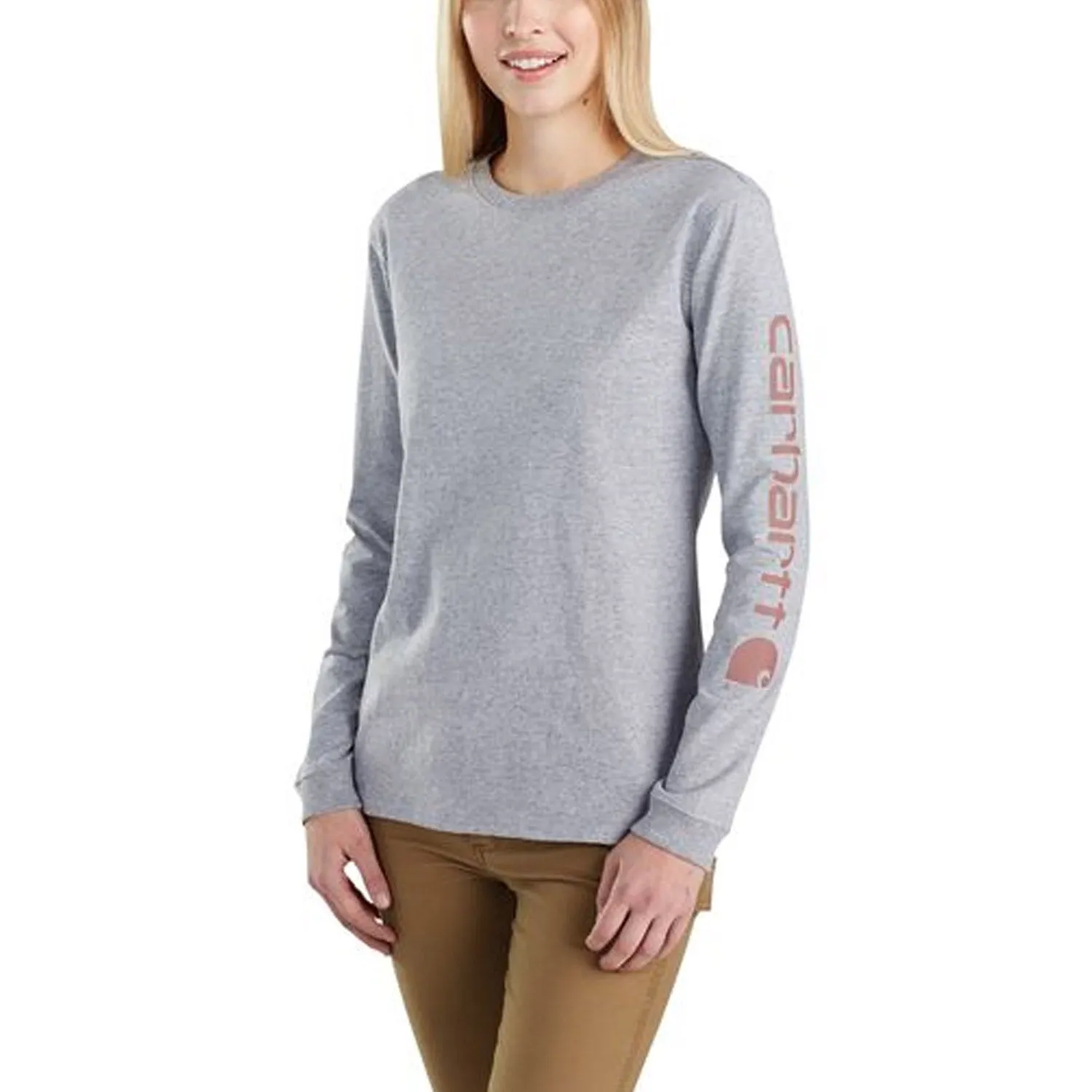 Carhartt Women's Heavyweight Long Sleeve Logo T-Shirt_Heather Grey sold by Work World