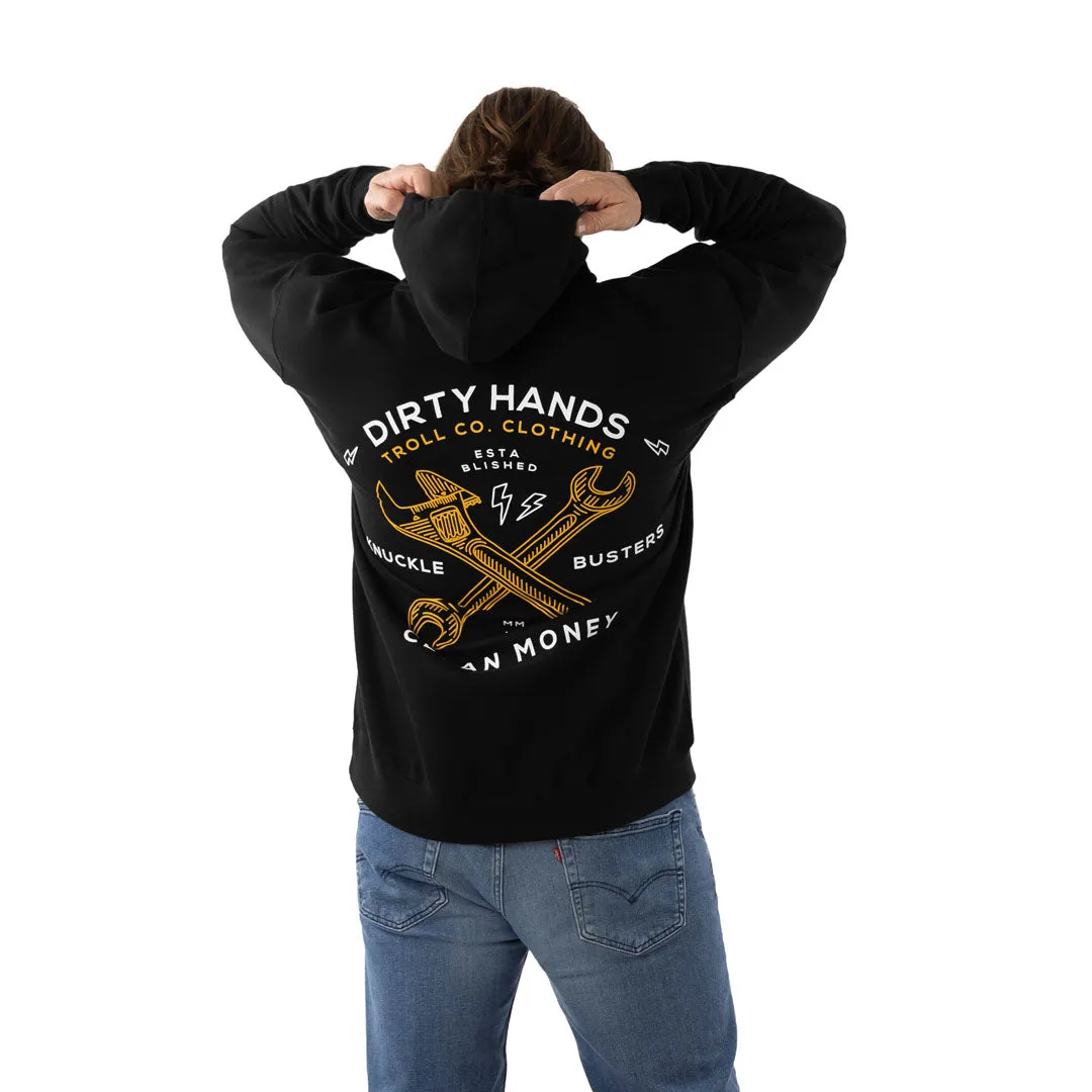 Troll Co. Men's Twisting Wrenches "Dirty Hands Clean Money" Graphic Hoodie sold by Work World