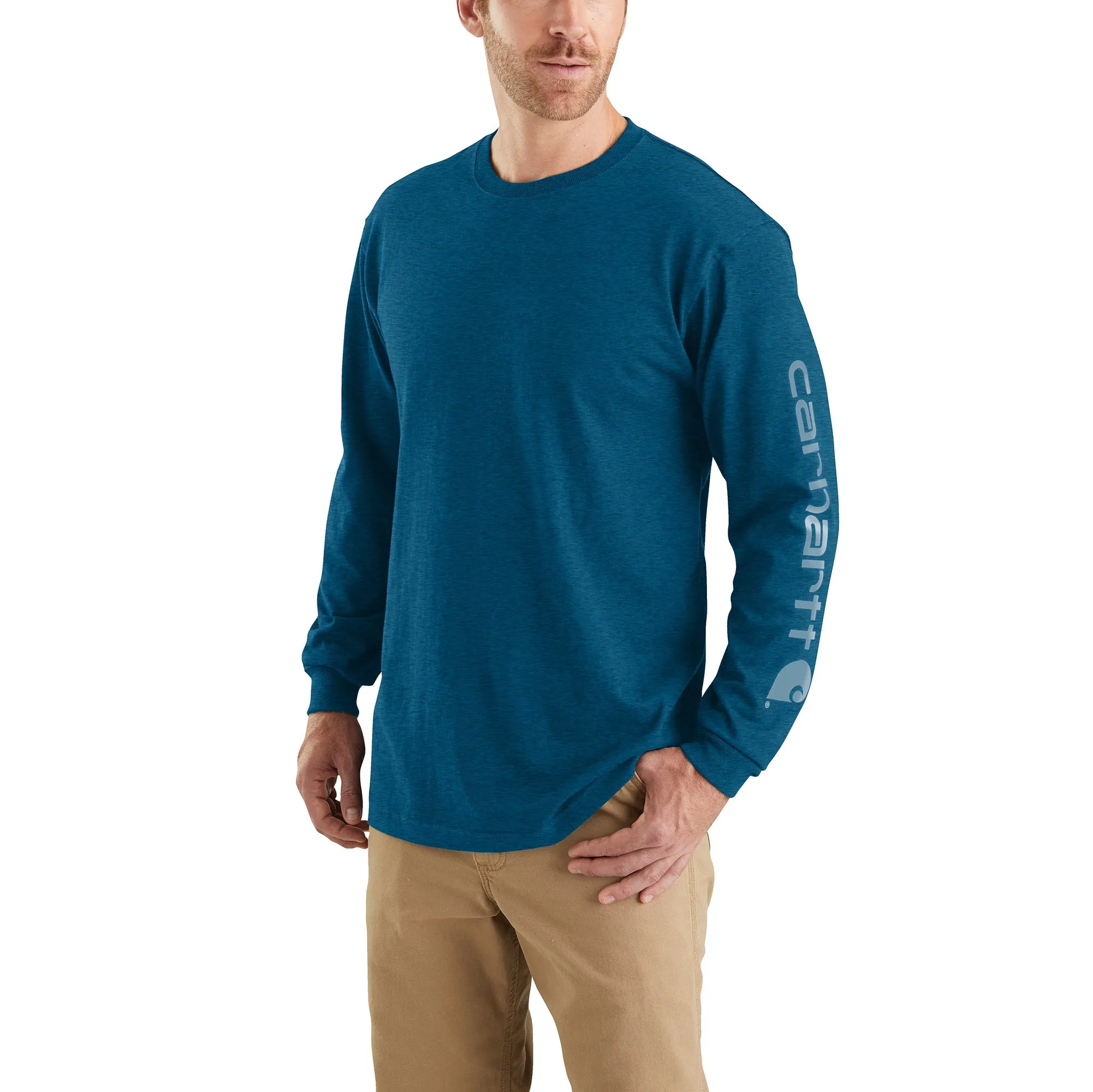 Carhartt Men's Signature Logo Long Sleeve T-Shirt_Bold Blue Heather sold by Work World