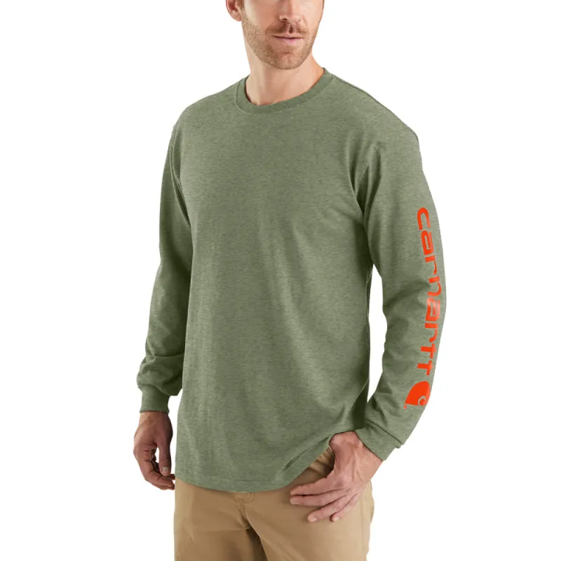 Carhartt Men's Signature Logo Long Sleeve T-Shirt_Olivine Heather sold by Work World