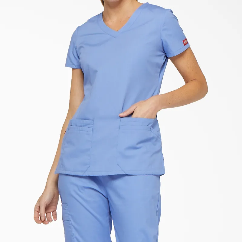 Dickies Women's EDS Signature V-Neck Scrub Top_Ciel Blue made by Dickies
