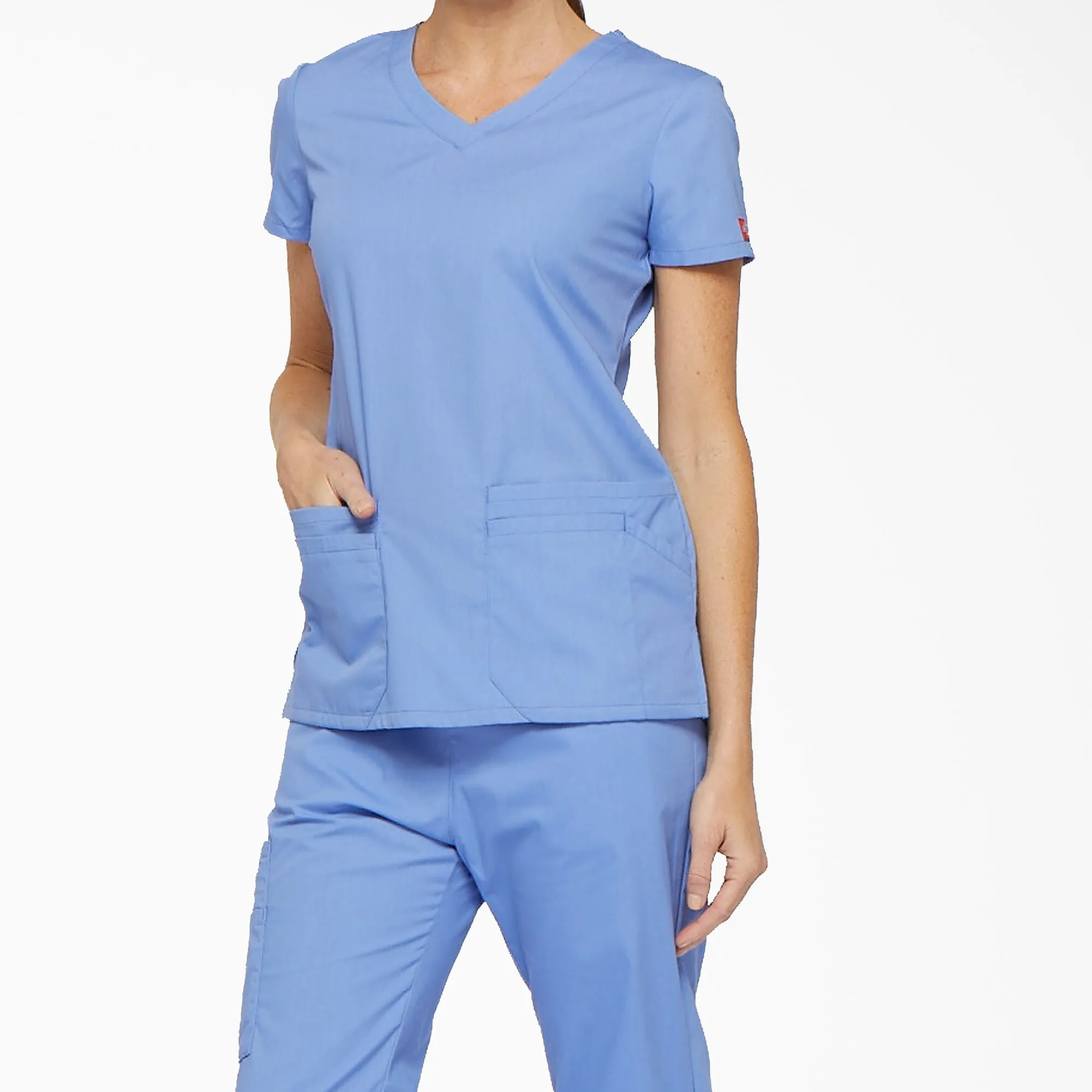 Dickies Women's EDS Signature V-Neck Scrub Top_Ciel Blue sold by Work World product image thumbnail 2
