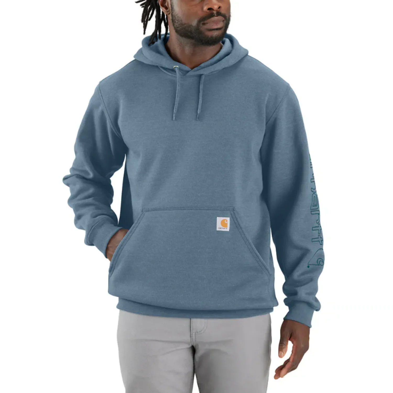 Carhartt Men's Signature Logo Hooded Pullover Sweatshirt_Thundercloud Heather sold by Work World