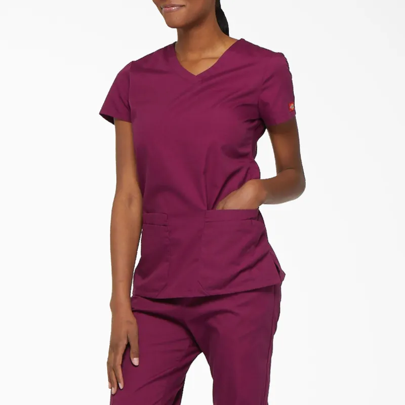 Dickies Women's EDS Signature V-Neck Scrub Top_Wine made by Dickies