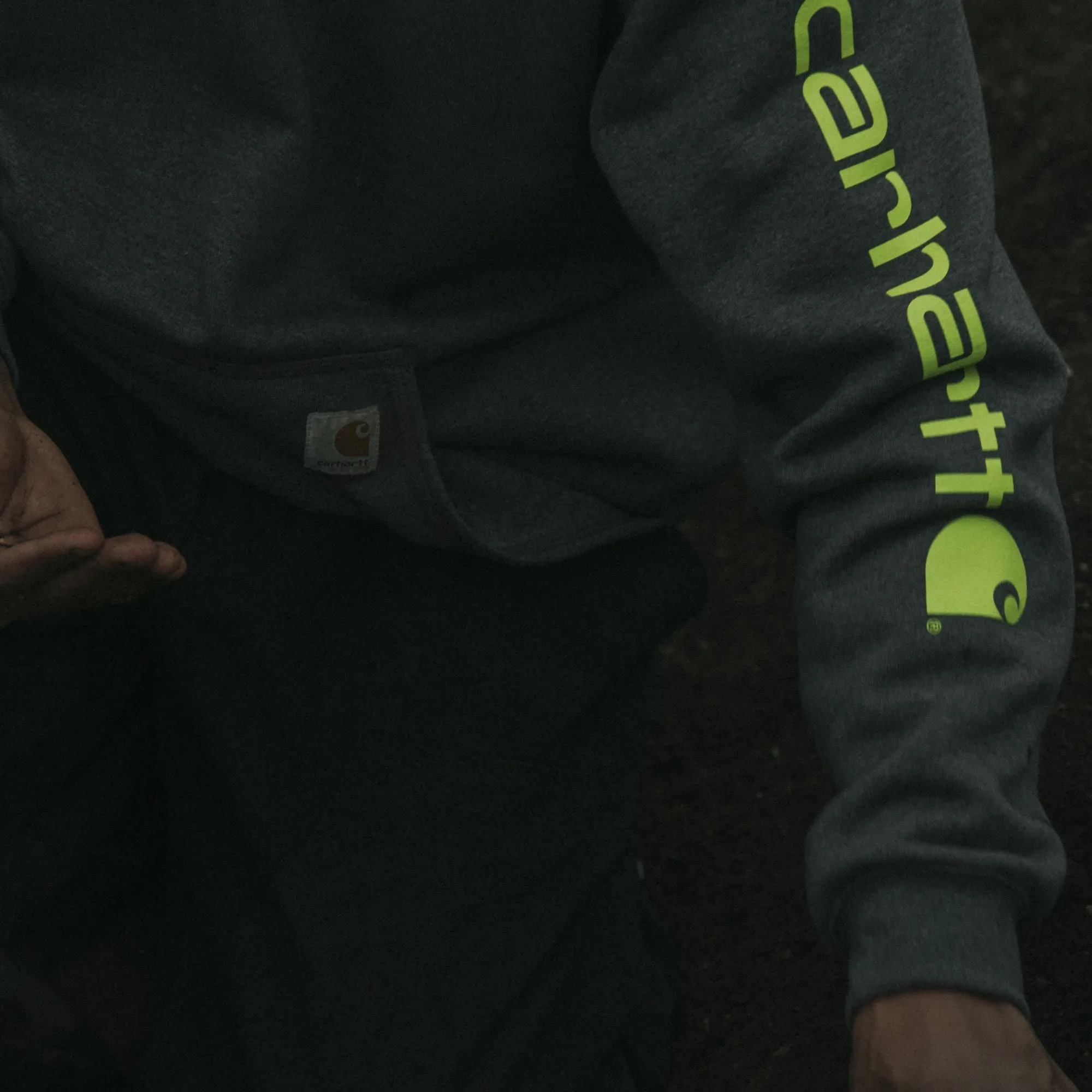 Carhartt Men's Signature Logo Hooded Pullover Sweatshirt_Carbon Heather sold by Work World product image thumbnail 3