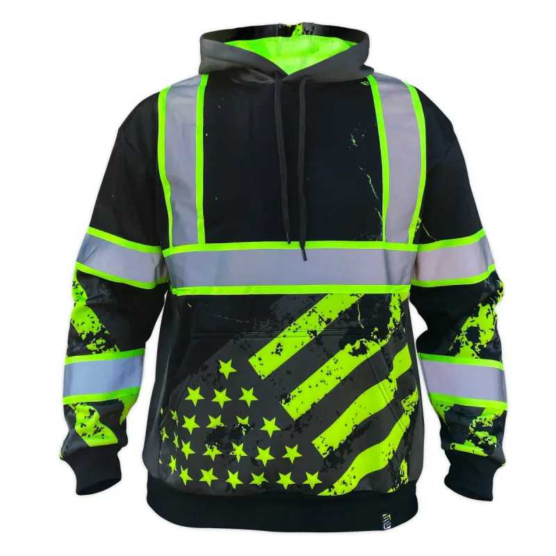 SafetyShirtz Men's SS360° American Grit Enhanced Visibility Stealth Safety Hoodie sold by Work World
