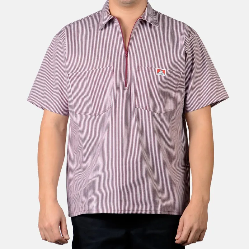 Ben Davis Men's Half-Zip Striped Short Sleeve Work Shirt_Burgundy sold by Work World