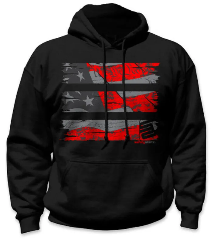 SafetyShirtz Men's Stealth Old Glory Hoodie_Black/Red sold by Work World
