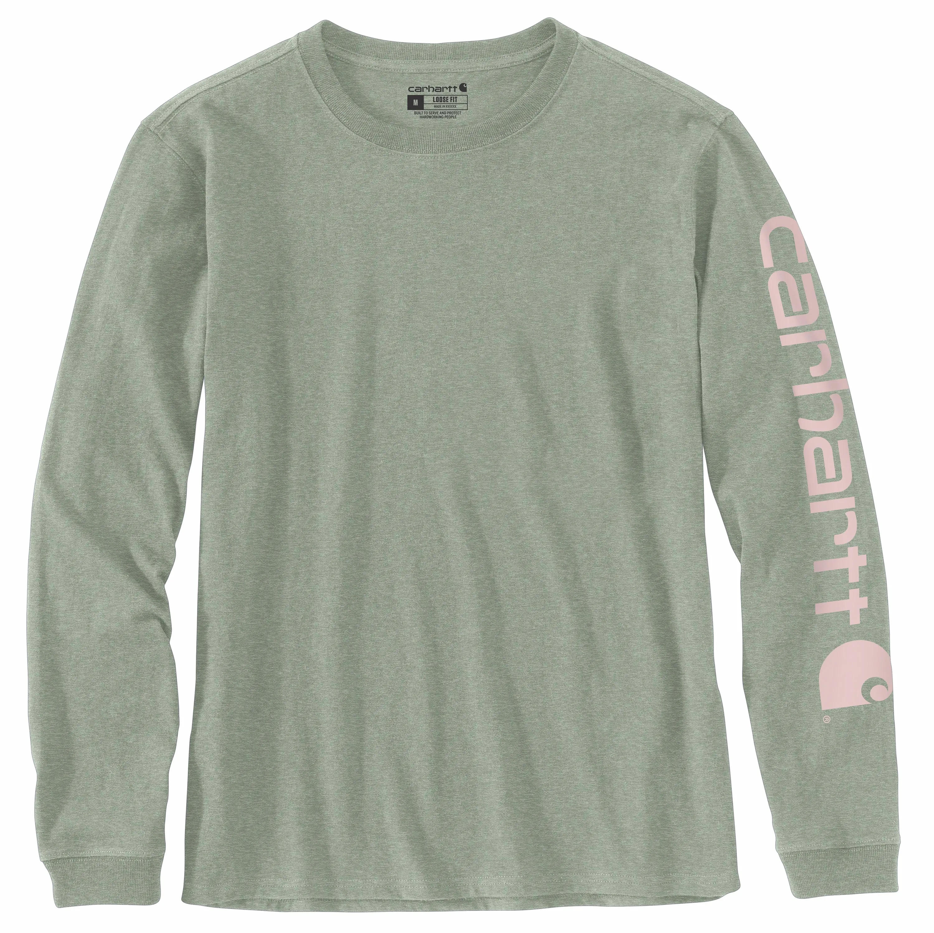 Carhartt Women's Heavyweight Long Sleeve Logo T-Shirt_Leaf Green Heather sold by Work World
