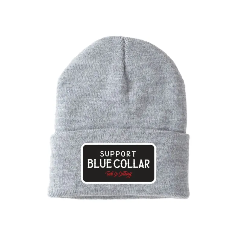 Troll Co. Premium "Support Blue Collar" Patch Knit Beanie sold by Work World