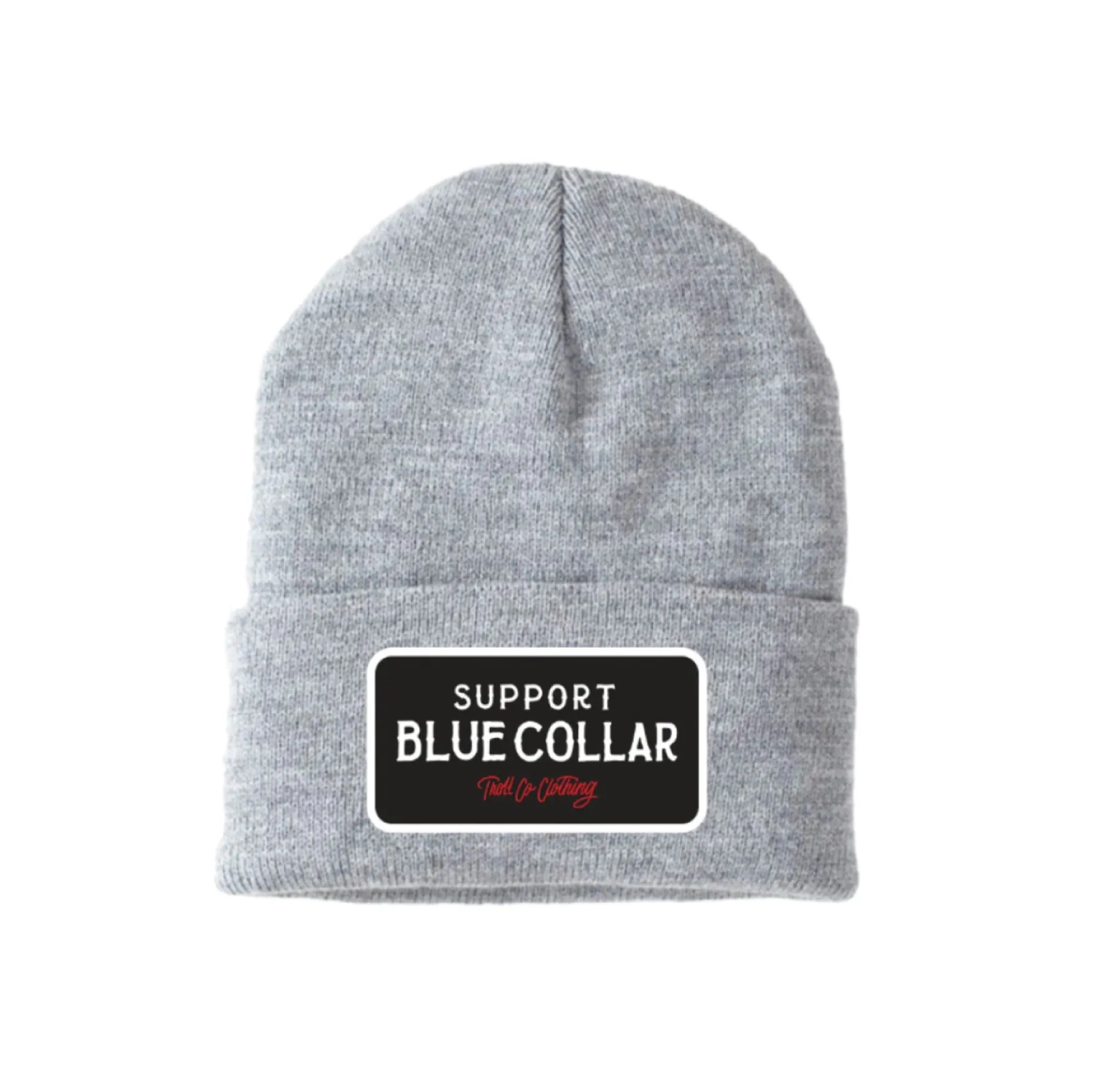 Troll Co. Premium "Support Blue Collar" Patch Knit Beanie sold by Work World