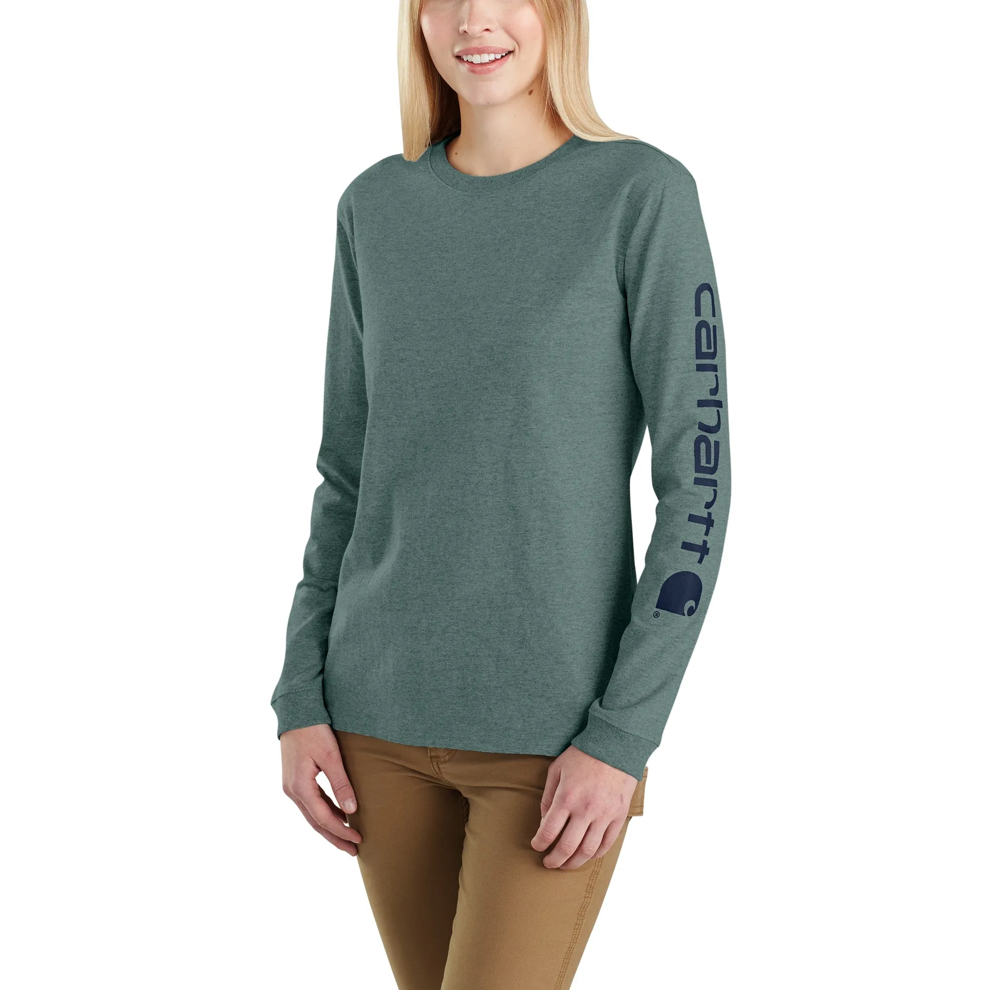Carhartt Women's Heavyweight Long Sleeve Logo T-Shirt_Balsam Green sold by Work World