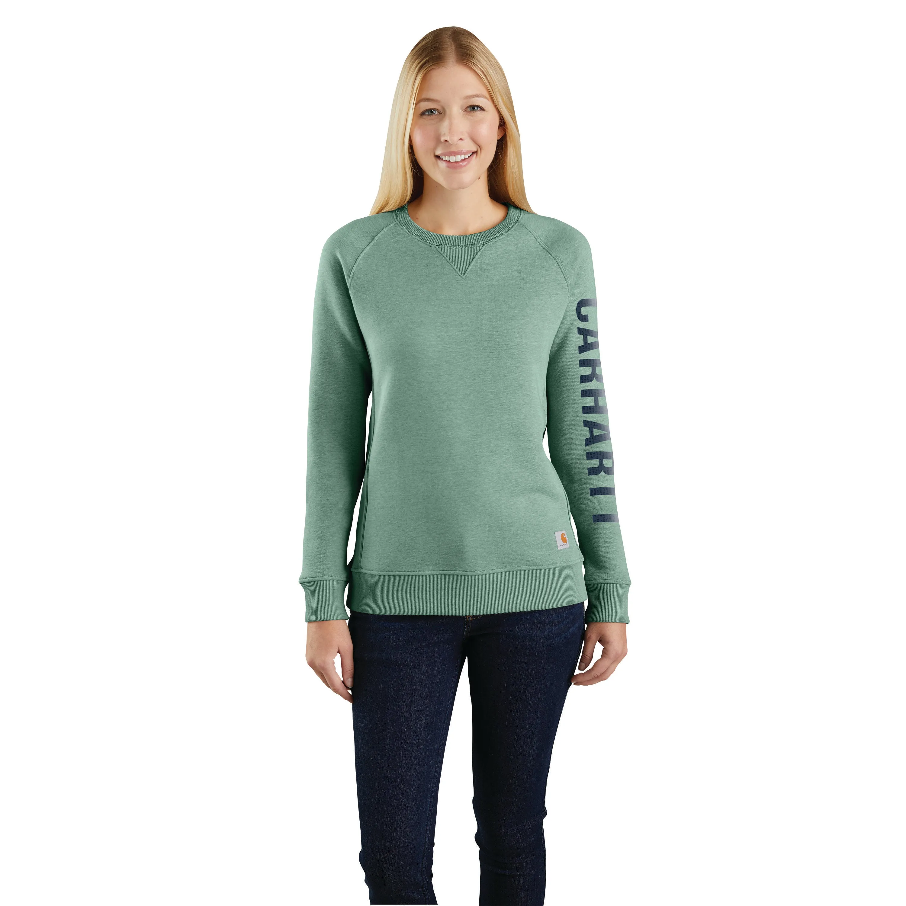 Carhartt Women's Crewneck Graphic Sweatshirt_Bay Green Heather sold by Work World