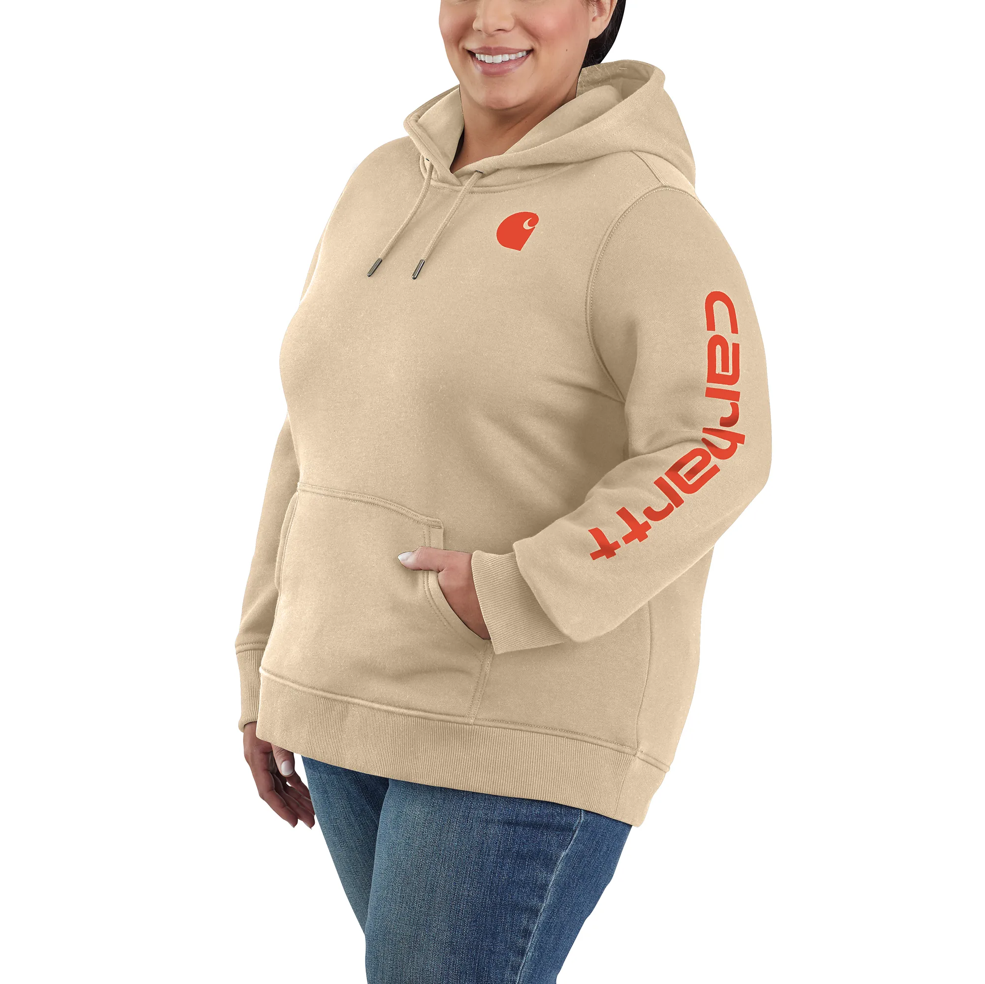 Carhartt Women's Clarksburg Graphic Sleeve Hoodie_White Truffle sold by Work World