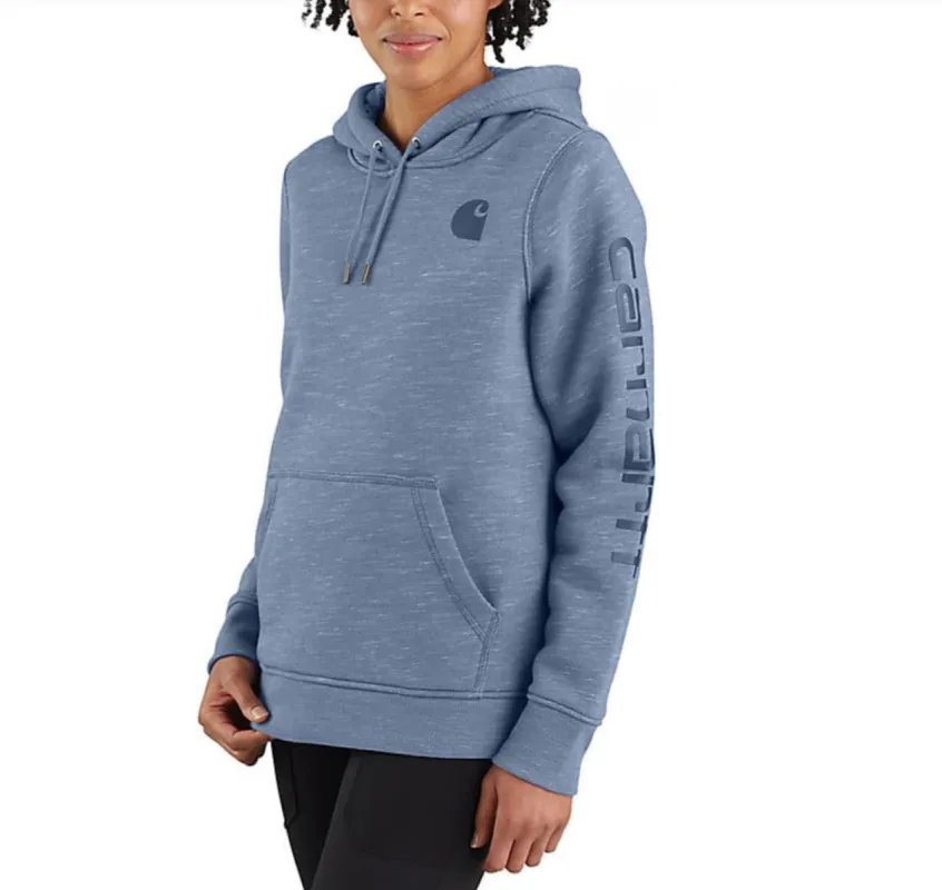 Carhartt Women's Clarksburg Graphic Sleeve Hoodie_Folkstone Grey Space Dye sold by Work World