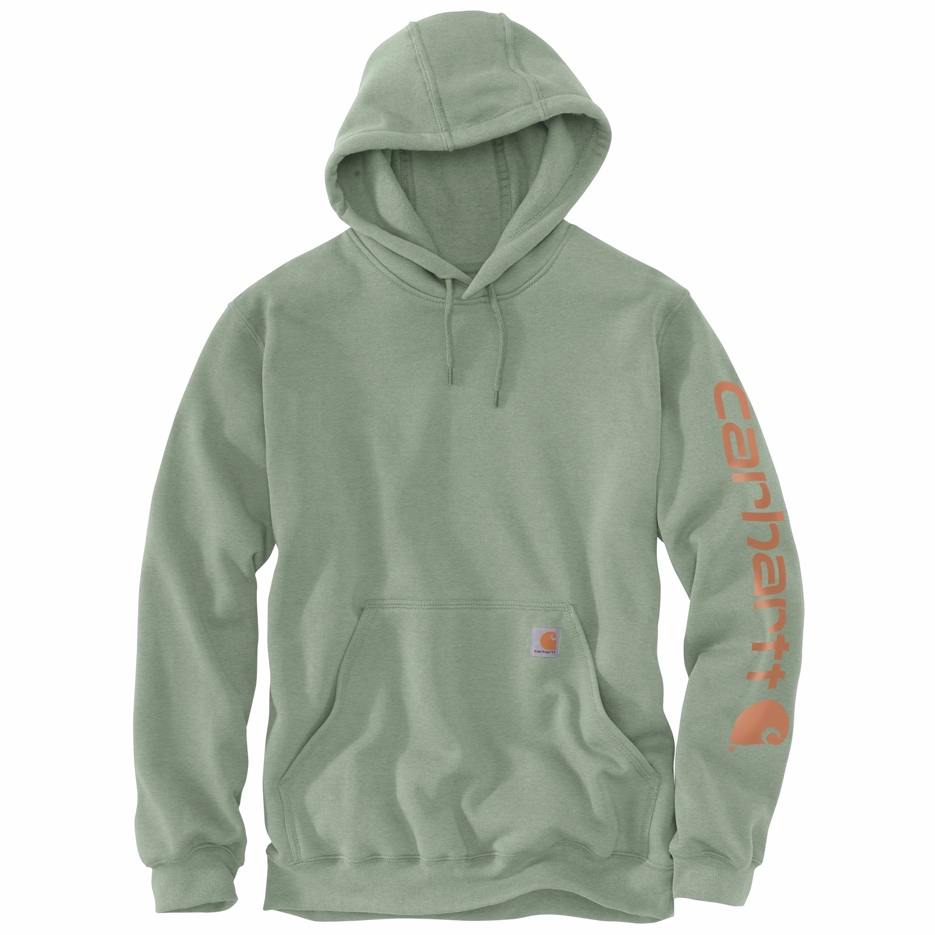 Carhartt Men's Signature Logo Hooded Pullover Sweatshirt_Leaf Green Heather sold by Work World