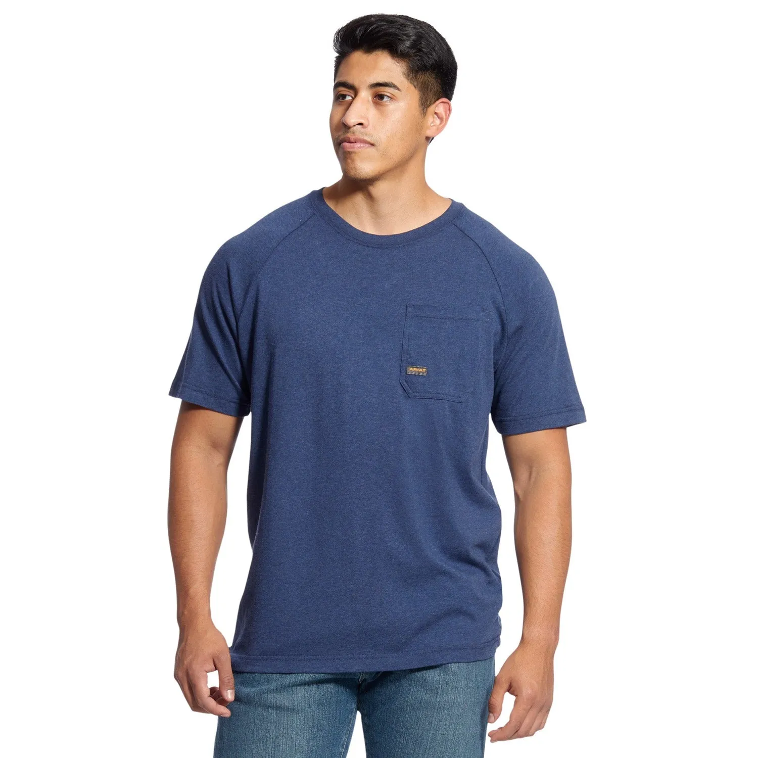 Ariat Men's Rebar CottonStrong T-Shirt_Navy Heather sold by Work World