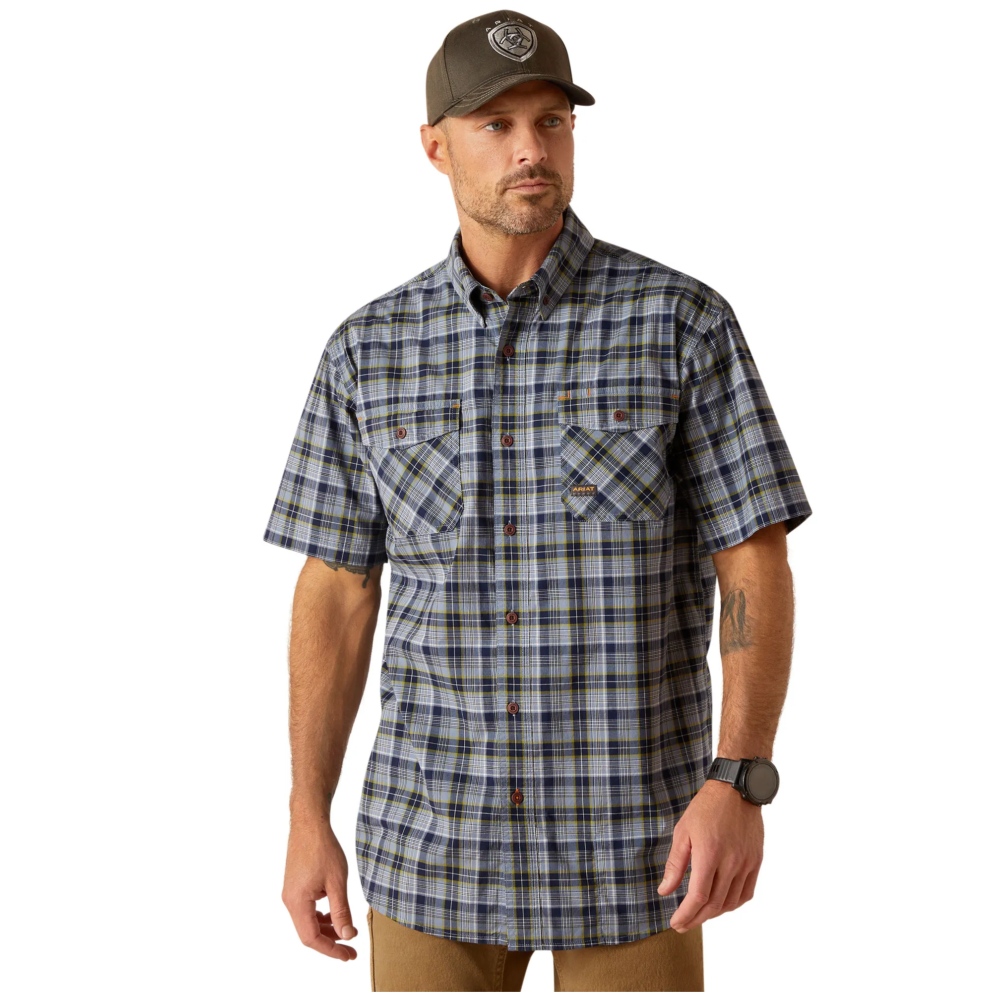 Ariat Men's Rebar Made Tough DuraStretch Short Sleeve Work Shirt sold by Work World