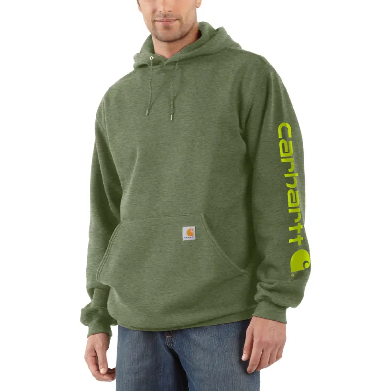 Carhartt Men's Signature Logo Hooded Pullover Sweatshirt_Olivine Heather sold by Work World