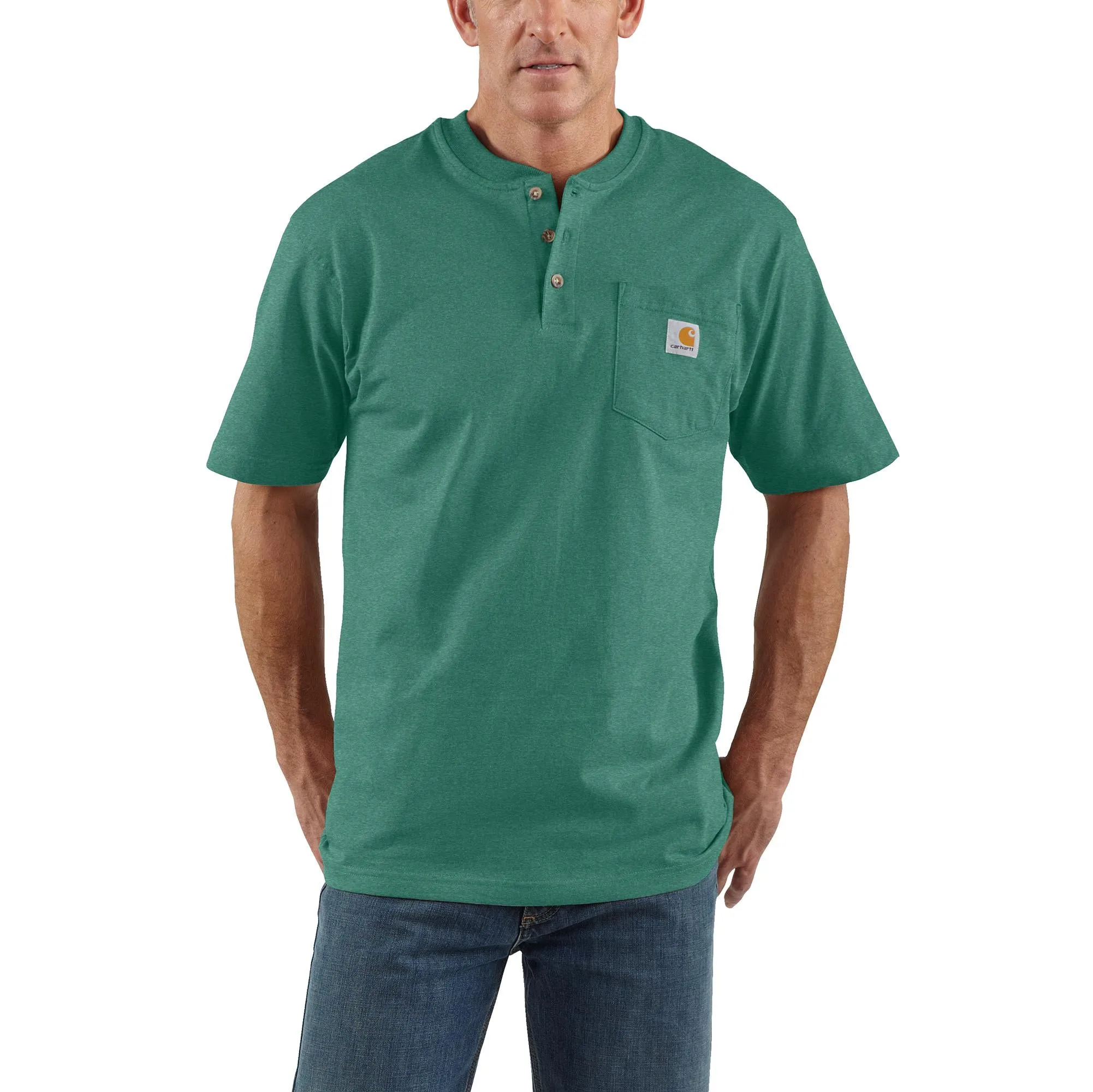 Carhartt Men's Short Sleeve Pocket Henley_North Woods Heather sold by Work World