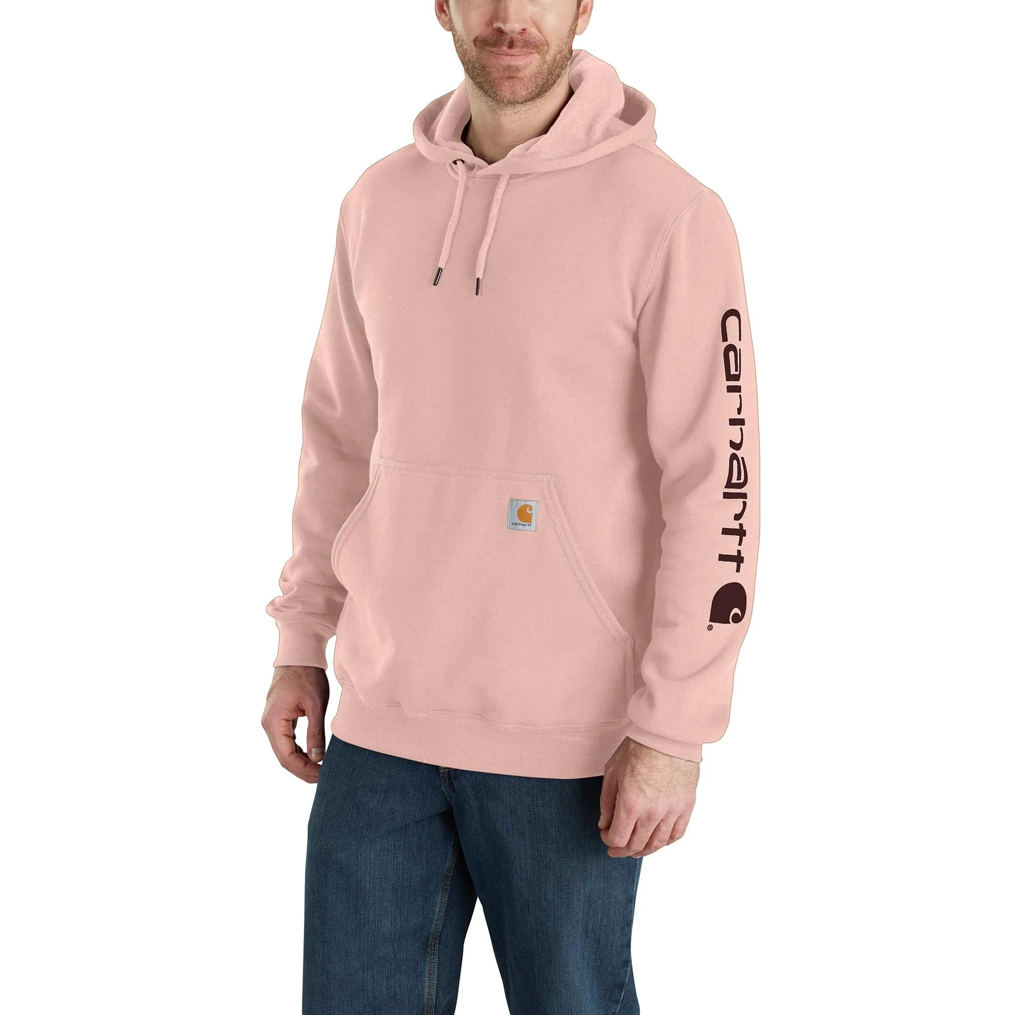 Carhartt Men's Signature Logo Hooded Pullover Sweatshirt_Ash Rose sold by Work World