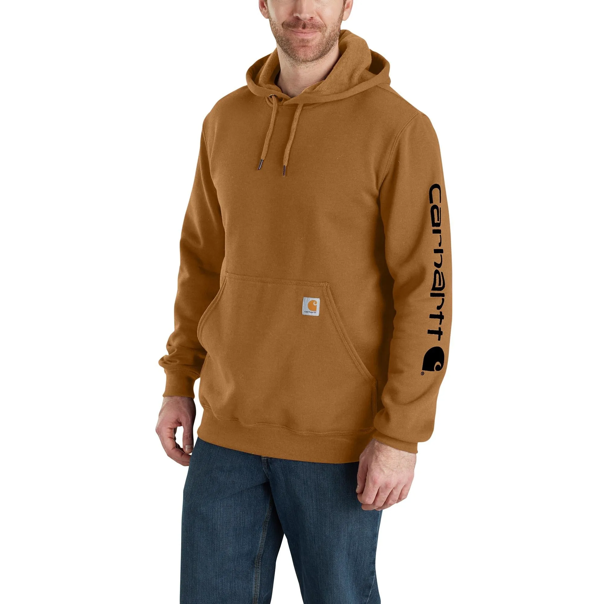 Carhartt Men's Signature Logo Hooded Pullover Sweatshirt_Carhartt Brown sold by Work World