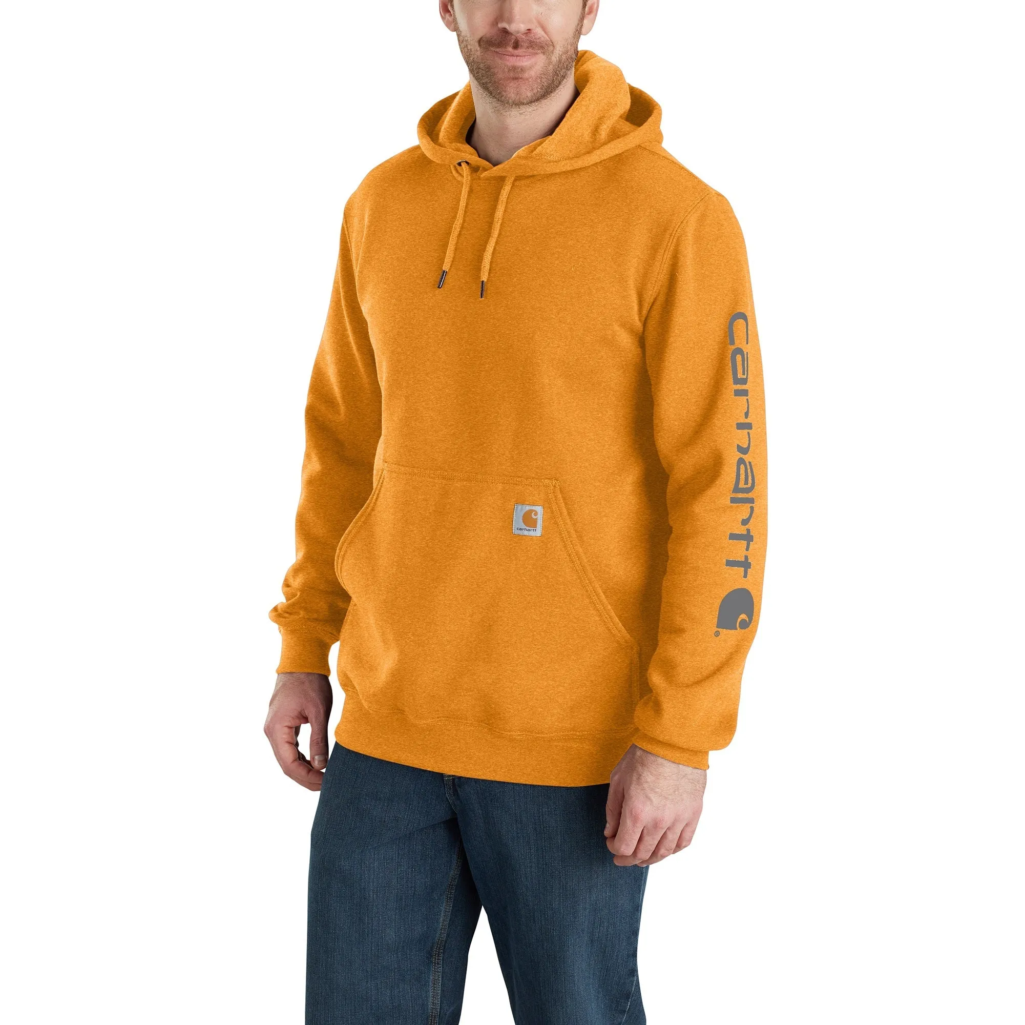 Carhartt Men's Signature Logo Hooded Pullover Sweatshirt_Marigold Heather sold by Work World
